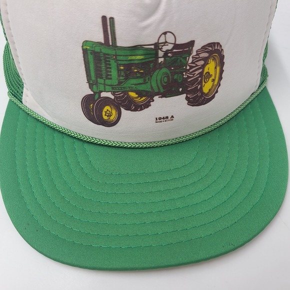 Vintage John Deere Hat Trucker Snapback Mesh 1948 Model A Tractor White Green - Picture 3 of 13